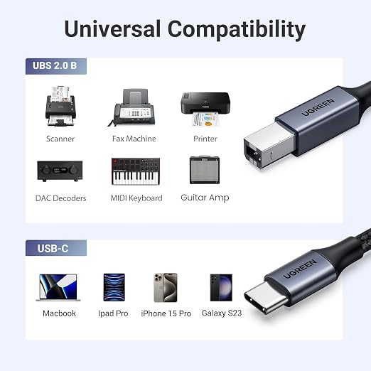 UGREEN USB C 3 FT Printer Cable, Nylon USB B to C Cord - Image 4