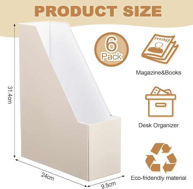 Feifeiya Magazine File Holder Set of 6 Stylish Sturdy Cardboard File Boxes Desk - Image 2