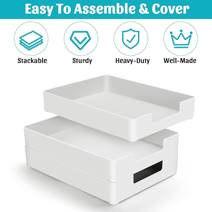 Letter-Size Tray Desk Letter Tray Paper Tray, Sturdy Heavy-Duty Plastic Printer - Image 6