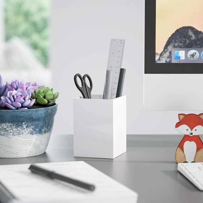 NIUBEE White Acrylic Pen Holder 4 Pack, Desktop Pencil Cup Stationery Organizer - Image 6