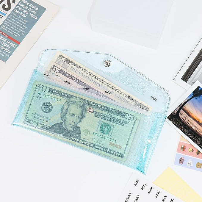 Cash Envelope Wallet PVC Blue Budget Wallet Money Pocket Dividers Frosted PP - Image 4