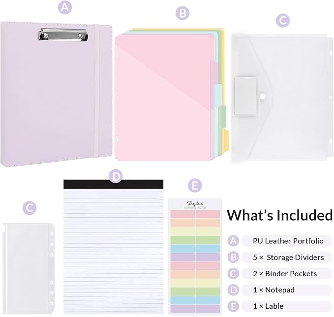 SKYDUE 3 Ring Binder with Clipboard 1 Inch, 13.2" × 10.2" PU Clipboard Binder - Image 2