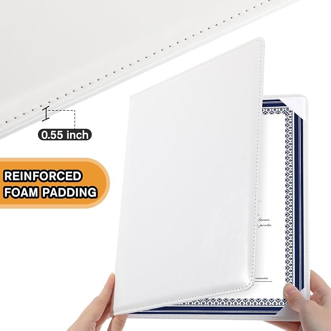 Tenare 10 Pcs White Leather Certificate Holder 8.5 x 11 PU Phd Bachelor Master - Image 3