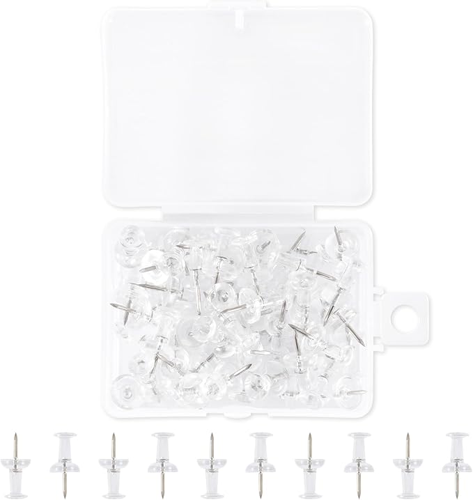 60Pcs Clear Push Pins for Bulletin Board | Thumb Tacks for Cork Board, Plastic by AMUSIGHT