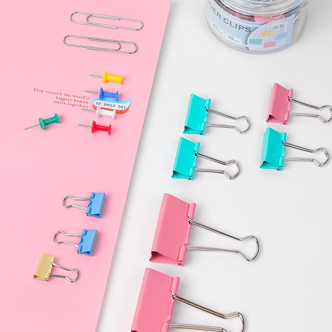 408 PCS Binder Clips Paper Clamps Assorted Sizes and Push Pins, Binding - Image 4