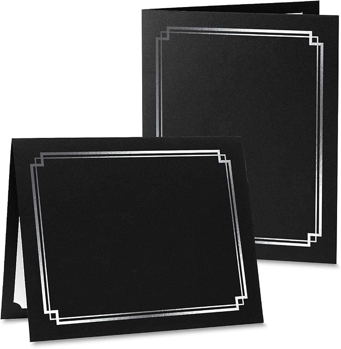 Classic Black & Silver Certificate Folders- Packs 25, Linen Cover 80 lb. Stock - Image 3