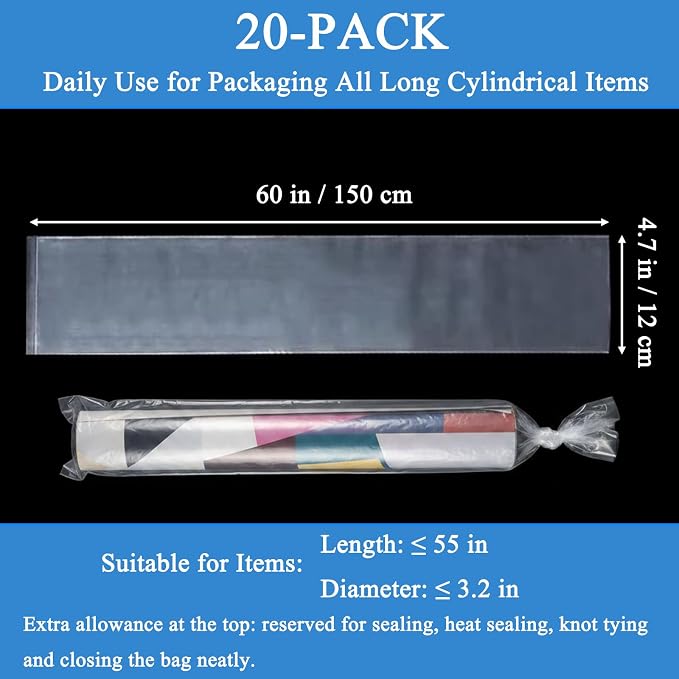 20PCS 4.7" x 60" Extra Long Clear Plastic Sleeves - Image 2