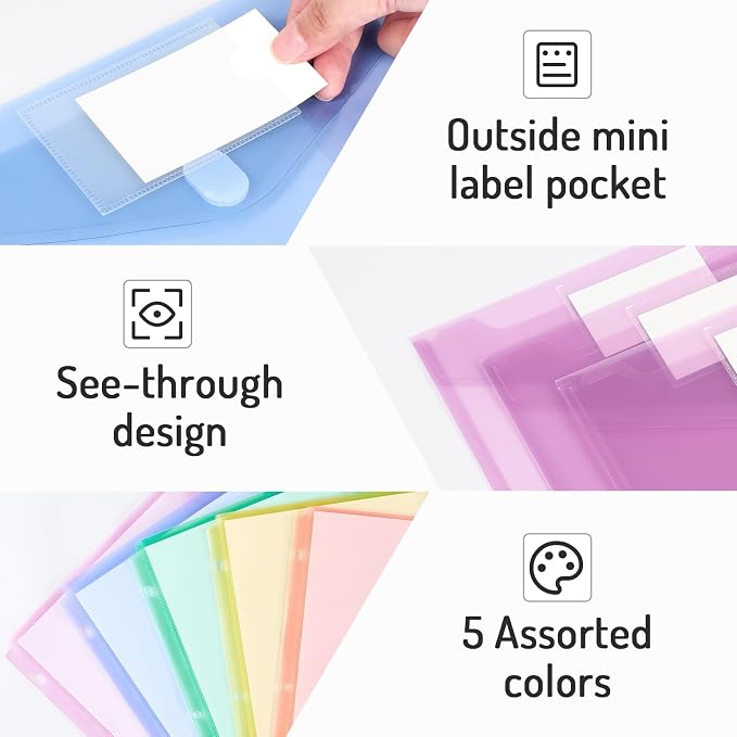 Forvencer Binder Pocket, 5 Pack Super Heavyweight Plastic Folders - Image 6