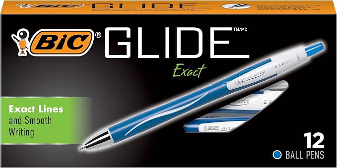 BIC Glide Exact Blue Retractable Ballpoint Pens, Fine Point, 12-Count Pack by BIC