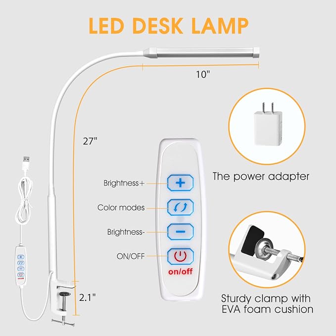 Voncerus LED Desk Lamp with Clamp, Eye-Caring Clip on Lights - Image 5