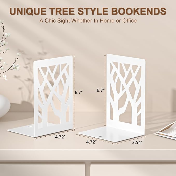 VFINE Withe Bookend 4-Piece, Tree Design Bookends - Image 2