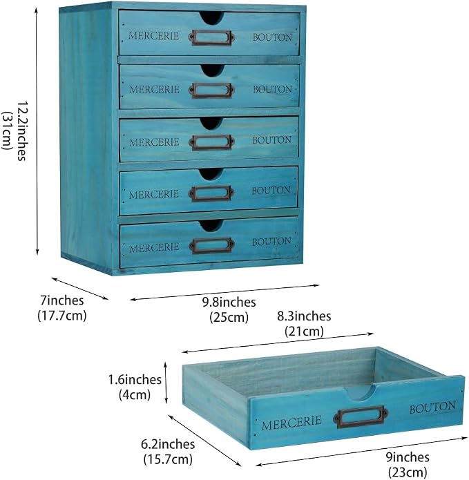 Wooden Storage Box with 5 Drawers Apothecary Drawers Vintage Wooden Drawers - Image 3