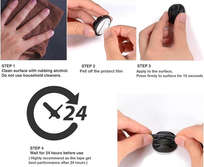 OHill Desk Cable Management Cord Organizer, 24 Pack Black Self Adhesive Cord - Image 4