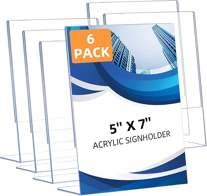 6 Pack Slanted Back Acrylic Sign Holders 5x7 by DECOHOBO