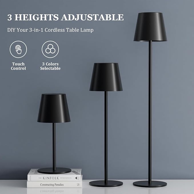 Kakanuo 20" Black Cordless Table Lamp Rechargeable - Image 3