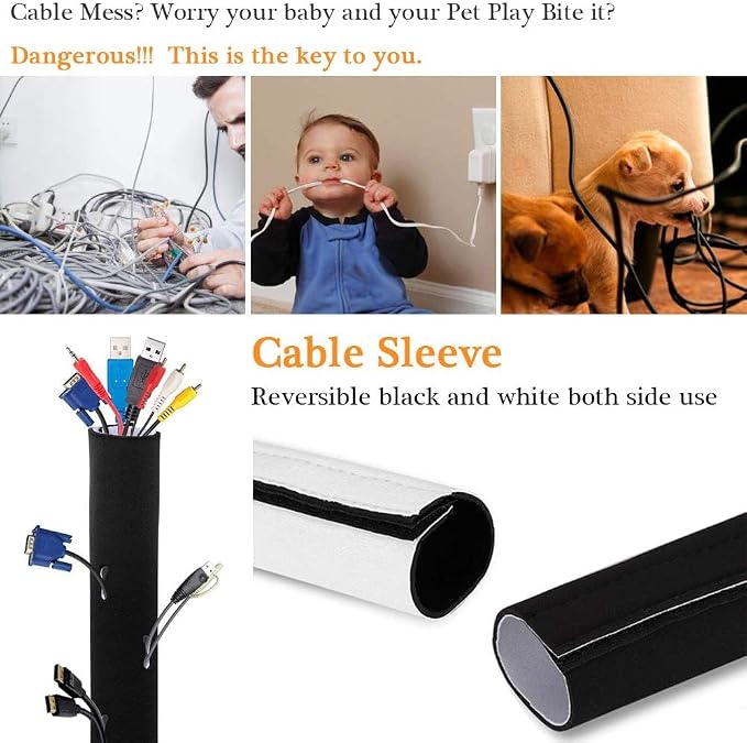 120" Neoprene Cable Management Organizer, Reversible Flexible Cuttable DIY Hole - Image 6
