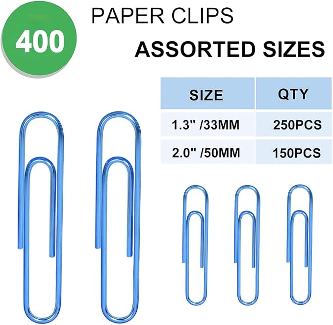 Vinaco Blue Paper Clips, 1.3" & 2" Paper Clips, Durable & Rustproof - Image 2