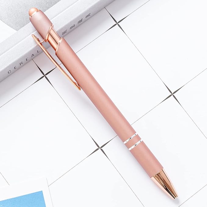 PASISIBICK 8 Pack Rose Gold Ballpoint Pen 2-in-1 Stylus Retractable Metal - Image 4