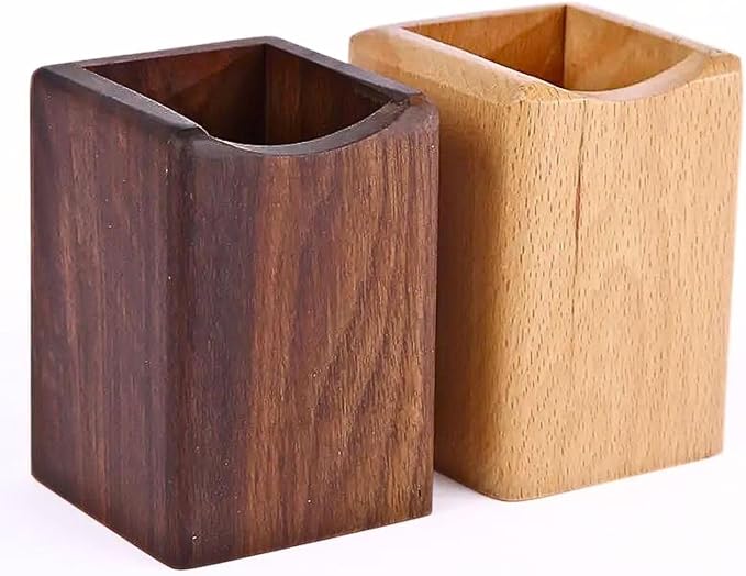 Wooden Pen Holder for Desk, 2 Pack Natural Wood Pencil Cup Holder – Office Desk - Image 8