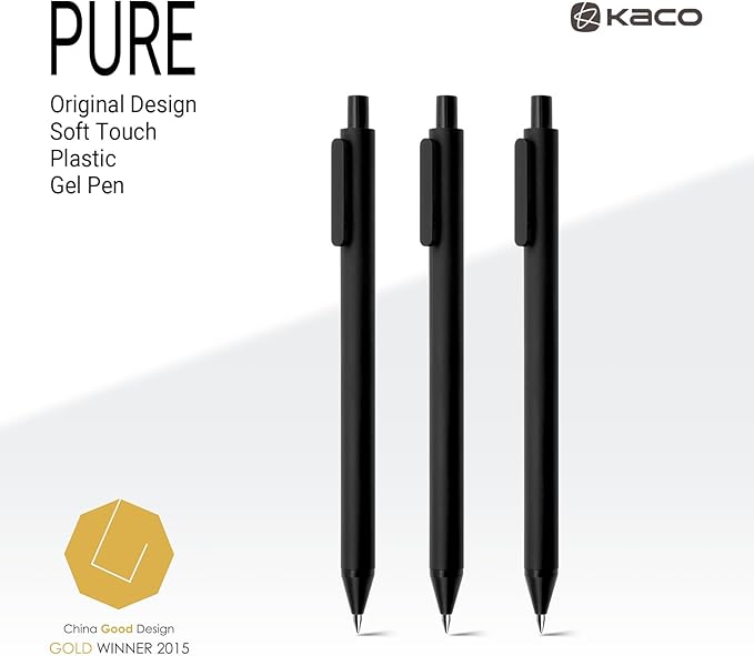Kaco PURE Gel Pens Black Ink 0.7 mm Medium Point, 10 Pieces Set, Original Design - Image 2