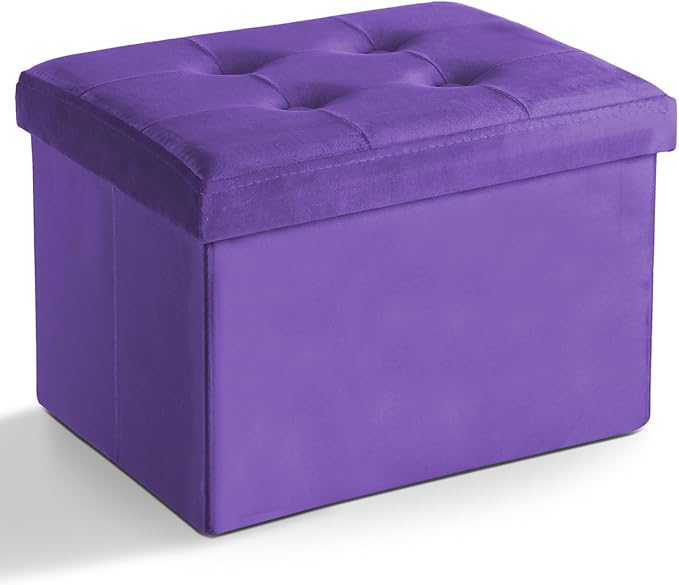 LINMAGCO Storage Ottoman Folding Foot Stool Velvet Foot Rest by LINMAGCO