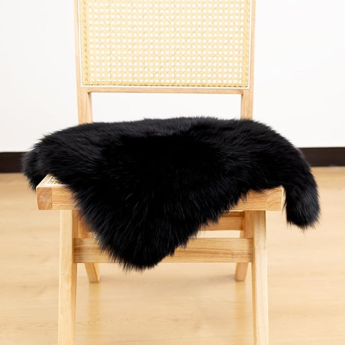 LLB Sheepskin Chair Cushion Non-Slip Back Square Genuine Fur Chair Cover Silky - Image 3