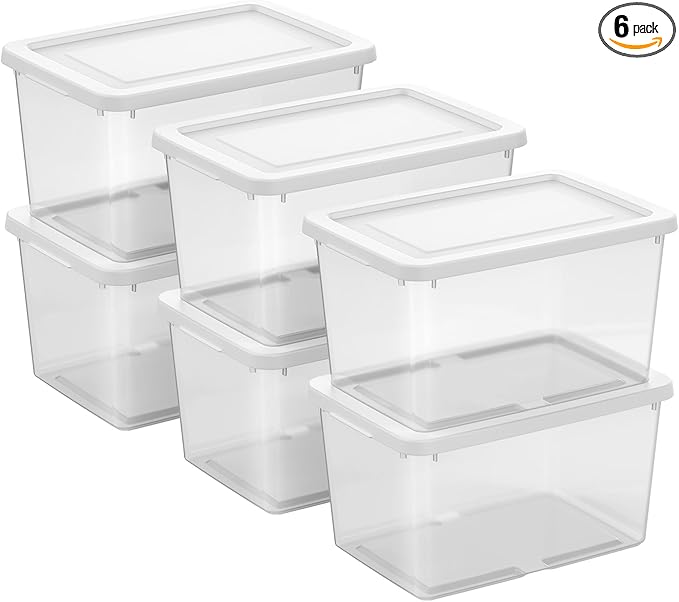 Sterilite 6-Pack Clear Storage Box, Stackable Container Bins by Sterilite