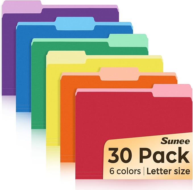 SUNEE File Folders, 30 Pack Manilla Folders 8.5 x 11, Colored File Folders Home by SUNEE