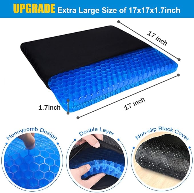 Extra Large Gel Seat Cushion for Long Sitting Pressure Pain Relief | 17x17inch - Image 3
