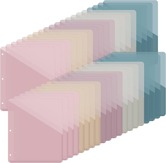 Maitys 50 Pack Binder Pockets 3 Hole Punch Clear Plastic Document Folders by Maitys