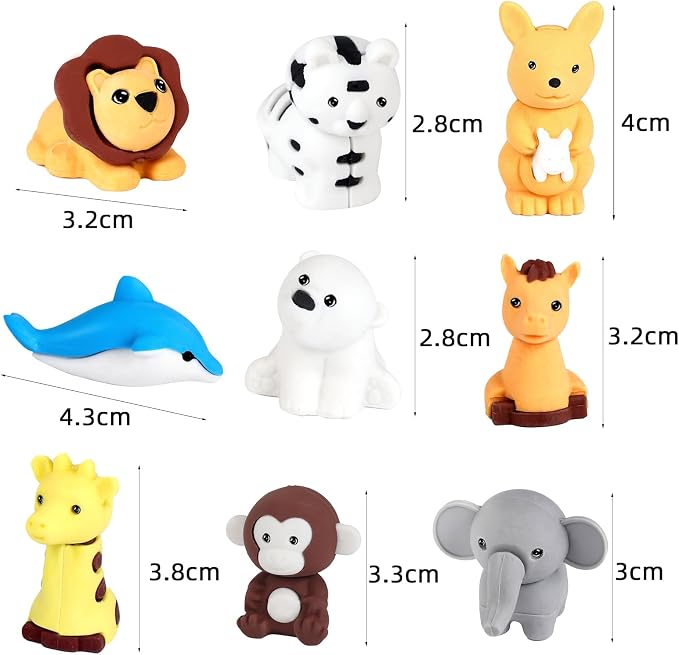URSKYTOUS 120Pcs Animal Erasers Bulk Cute Food Erasers Desk Pets Kids Puzzle - Image 8