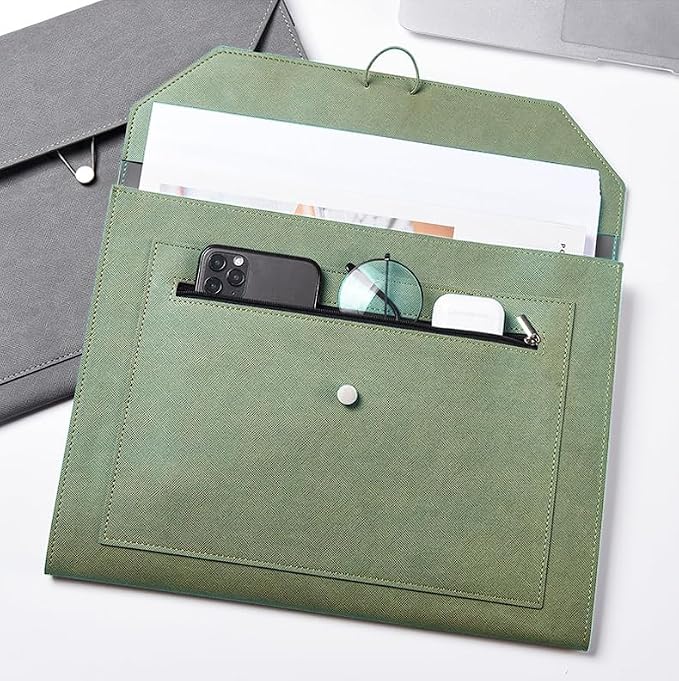 PU Leather A4 File Folder Document Holder 2 Pockets Portfolio Envelope Folder - Image 4