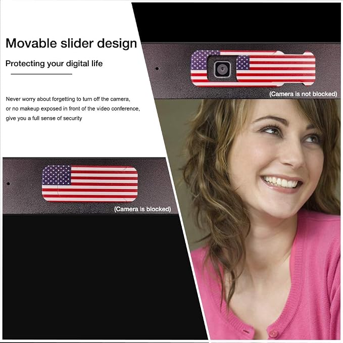 Webcam Cover, Laptop Camera Cover Slide, Ultra-Thin, US Flag Pattern Design - Image 2