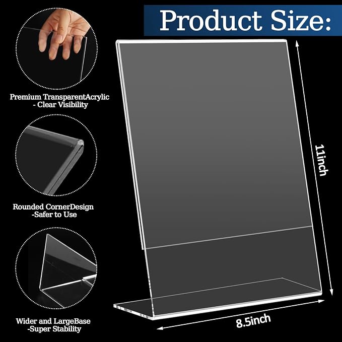12 Pack 8.5x11 Inch Acrylic Sign Holder Clear Plastic Table Display Stand - Image 2