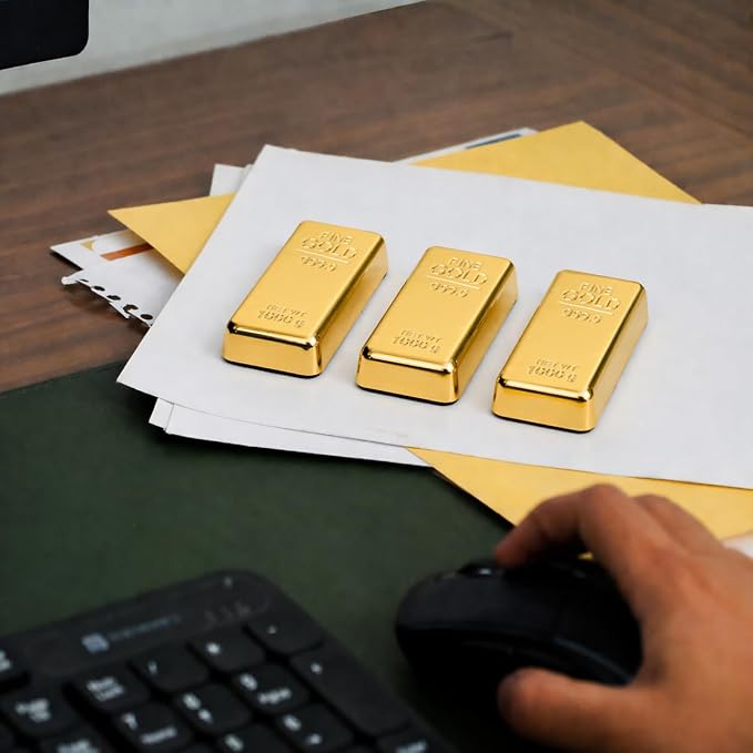 ZAHEPA Gold Bar Paperweight Pack of 3, Realistic Fake Gold Bars Desk Decor | - Image 3