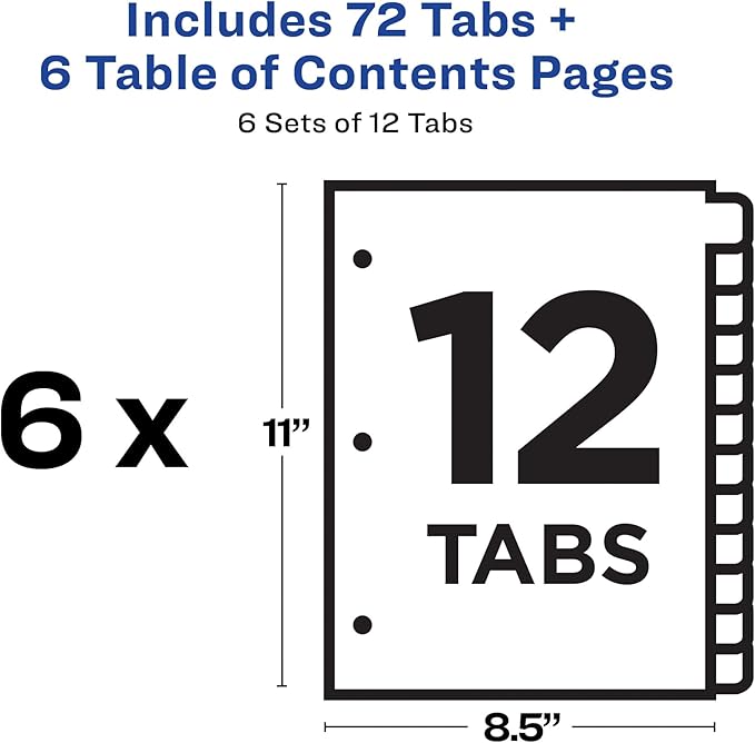 Avery 12 Tab Dividers for 3 Ring Binders, Customizable Table of Contents - Image 4