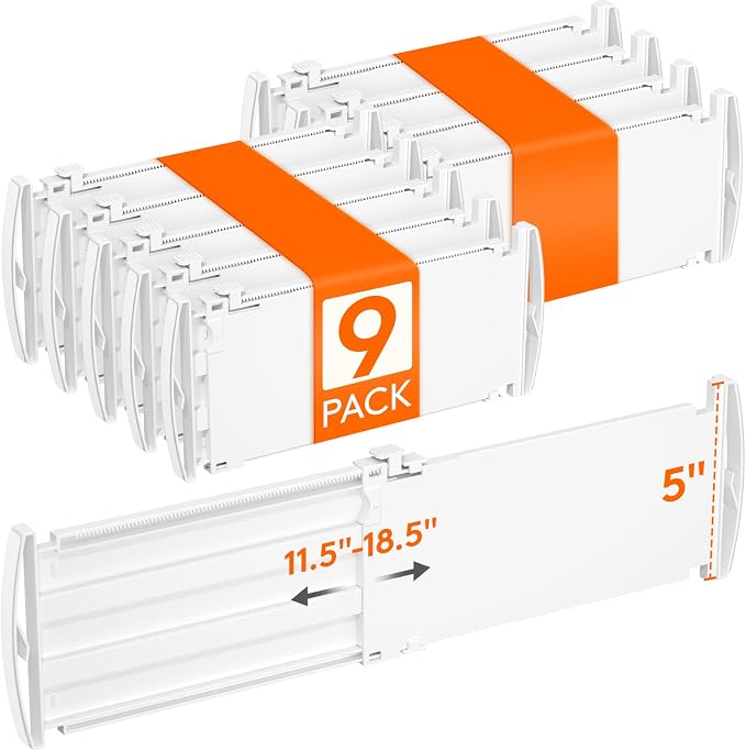 Lifewit 5" High 9 Pack Drawer Dividers, 11.5"-18.5" Adjustable Deep Drawer by Lifewit