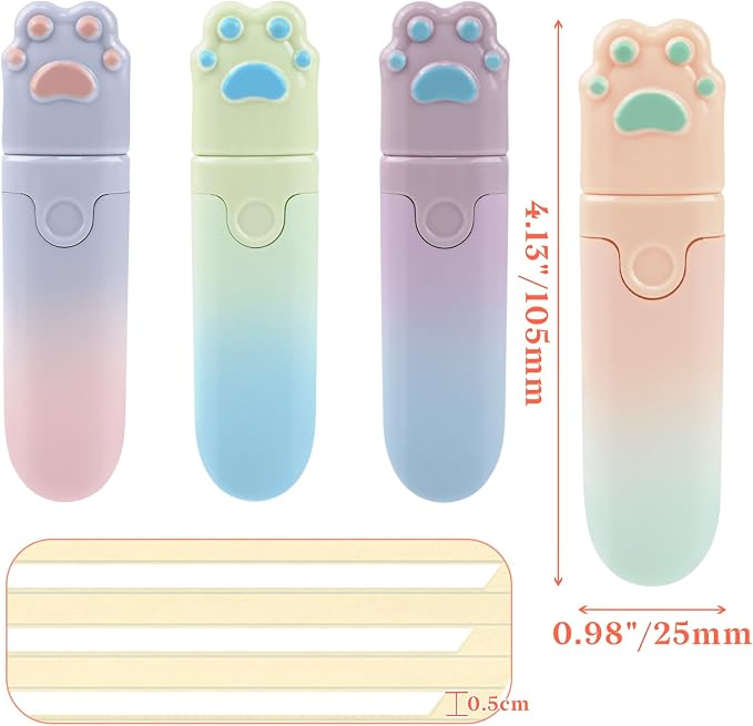 Temiary 4P Cute Cat Paw White Correction Tapes, Aesthetic Applicator Set - Image 3
