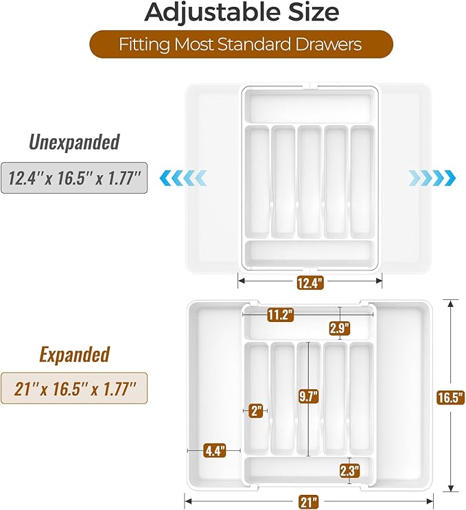 ukeetap Extra Large Expandable Silverware Organizer, BPA-Free Food-Safe Cutlery - Image 3