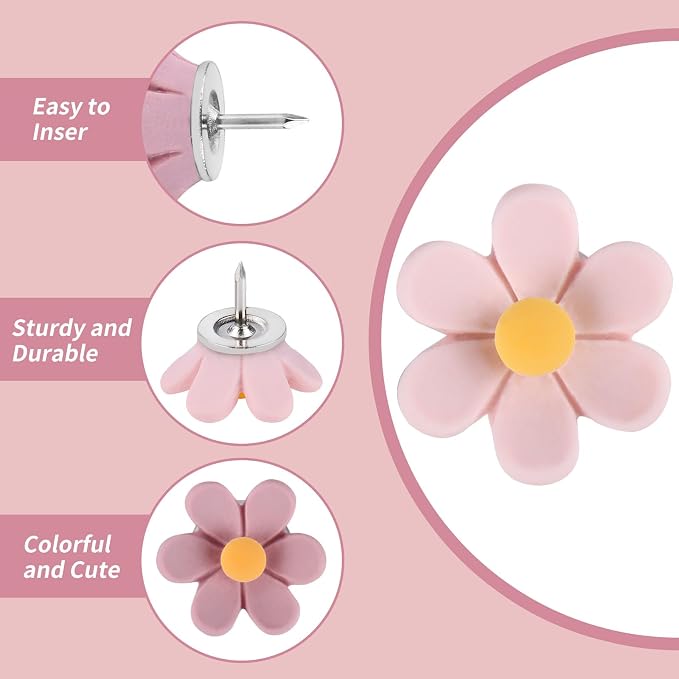 Flower Push Pins, Feature Map, Bulletin Board, Office or Home - Image 5
