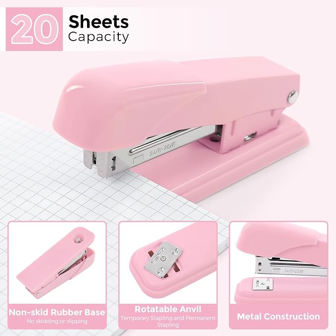 SKYDUE Pink Desk Accessories 10Pcs, Rotating Pen Holder - Image 9