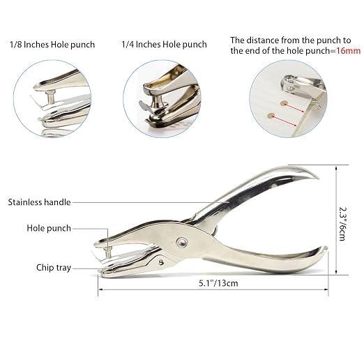 Small Single Hole Punch, 1/4" & 1/8", Handheld Circle Shaped Hole Puncher | - Image 2