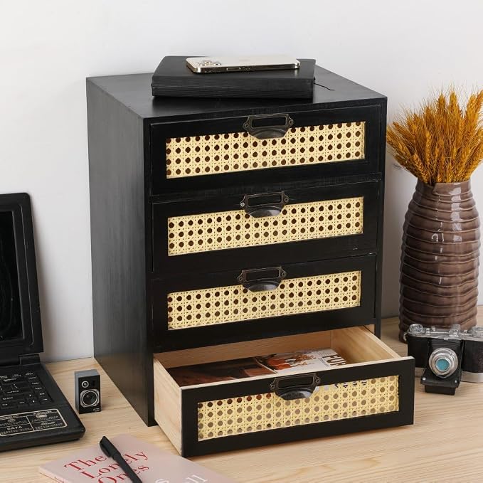GoooodGIFT Large Wooden Drawer BoHo Desk Organizers Wooden Storage Dox - Image 2