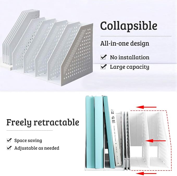 Lemical Magazine Holder 4 Vertical Compartments Collapsible Magazine File - Image 5