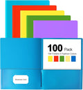HABGP 100 Folders with Pockets, 5 Color Heavy Duty Plastic Two Pocket Folder by HABGP