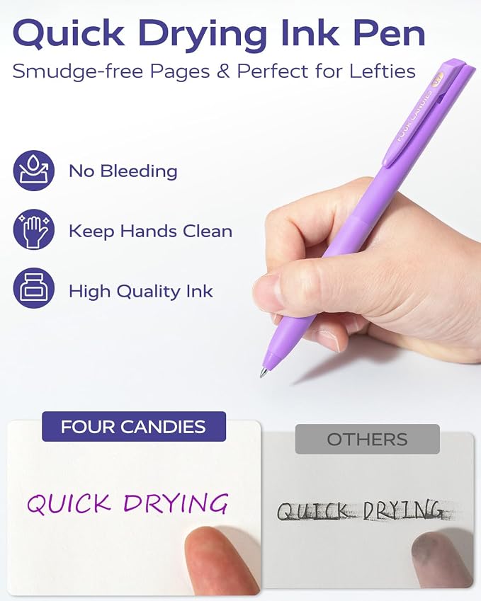 Four Candies Quick Dry Ink Colored Pens Set, 12 Colors Retractable Gel Pens - Image 5