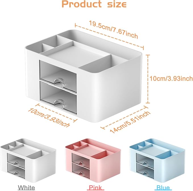 Cayxenful Pencil Pen Holder for Desk, 2 Drawer Desk Organizers, 5 Compartments - Image 5