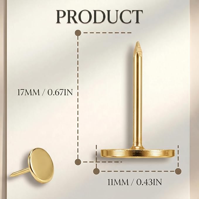 Gold Heavy Duty Thumb Tacks, Extra Long Push Pins - Image 2