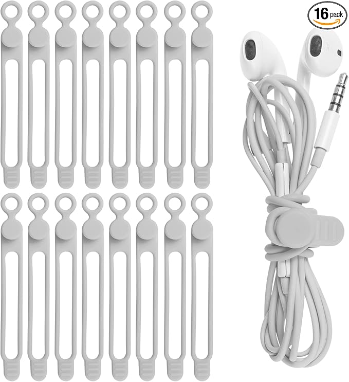 16Pcs Silicone Cable Ties Cord Organizer by ELECTRONICSORGANIZATION