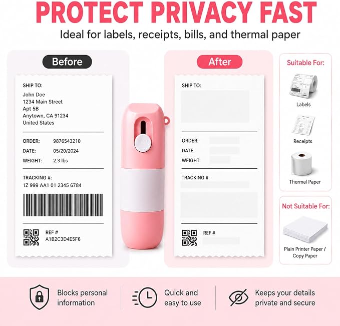 2-in-1 Box Cutter Thermal Paper Eraser, 2026 New Thermal Paper Privacy Wipe Box - Image 3